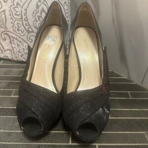 Caparros Glitter Black Peep-Toe Heels
